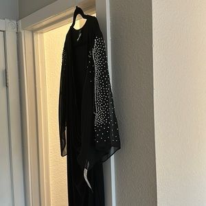 Black Plus Size Beaded-Sleeve Ruched Maxi Dress